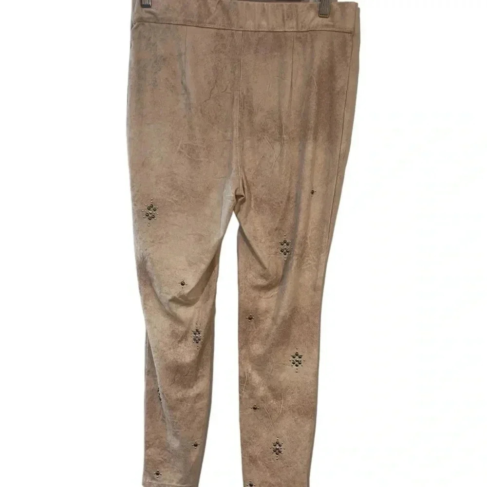 Free People faux suede mauve/brown leggings embellished EUC guessing Size L - Picture 3 of 11